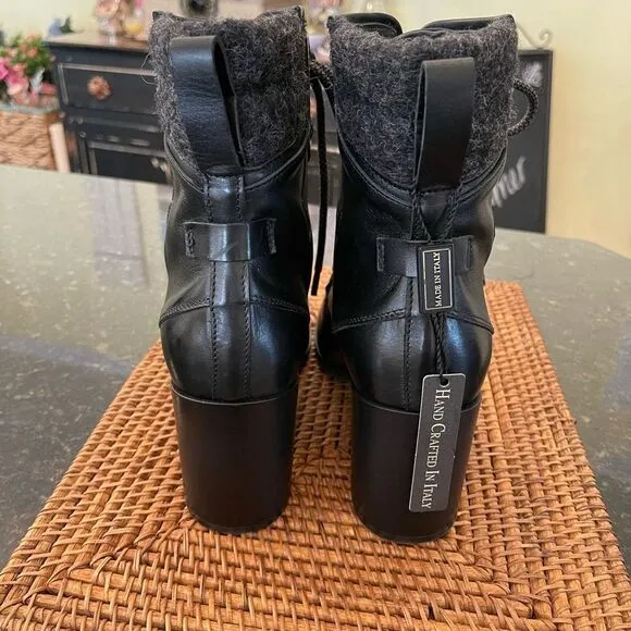 NEW SZ 41 Napoleoni Black Leather Ankle Boots