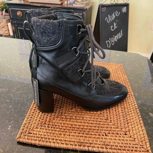 NEW SZ 41 Napoleoni Black Leather Ankle Boots