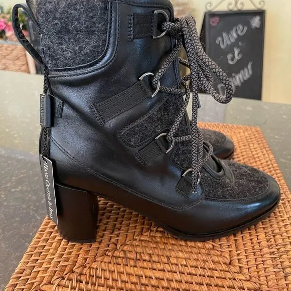 NEW SZ 41 Napoleoni Black Leather Ankle Boots