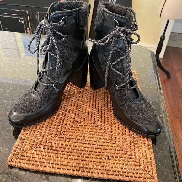 NEW SZ 41 Napoleoni Black Leather Ankle Boots