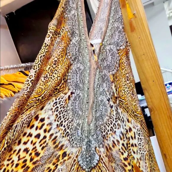 NEW Vaid Leopard Luxury Crystal Halter Maxi Dress