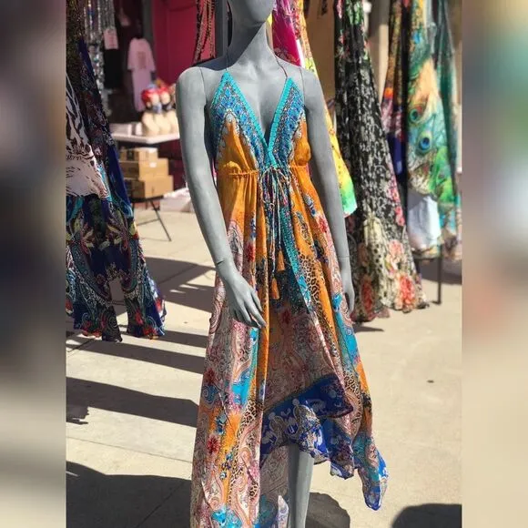 NEW Vaid Leopard Luxury Crystal Halter Maxi Dress