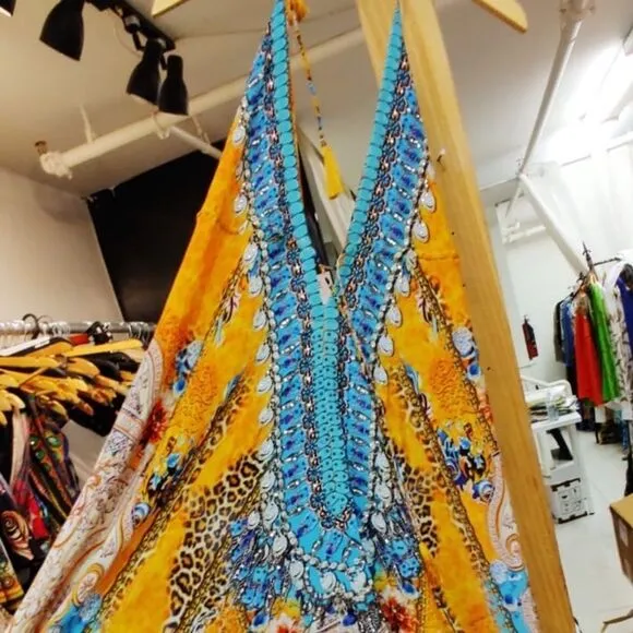 NEW Vaid Leopard Luxury Crystal Halter Maxi Dress