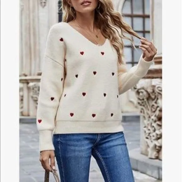 New Valentine Heart V Neck Sweater