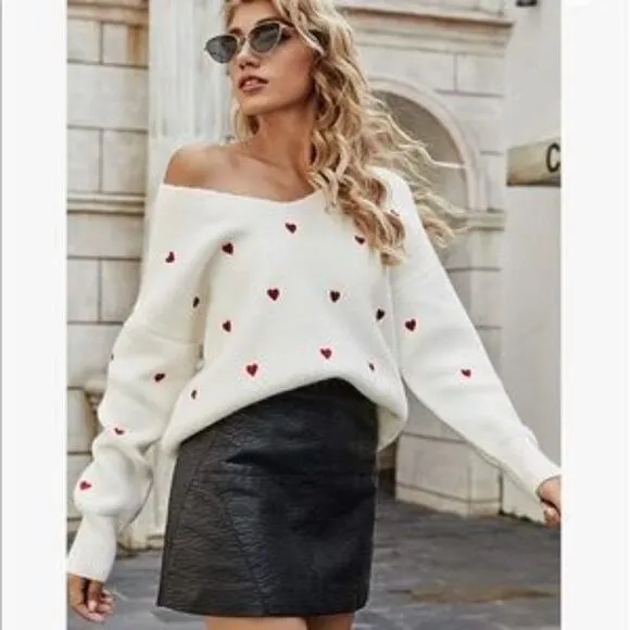 New Valentine Heart V Neck Sweater