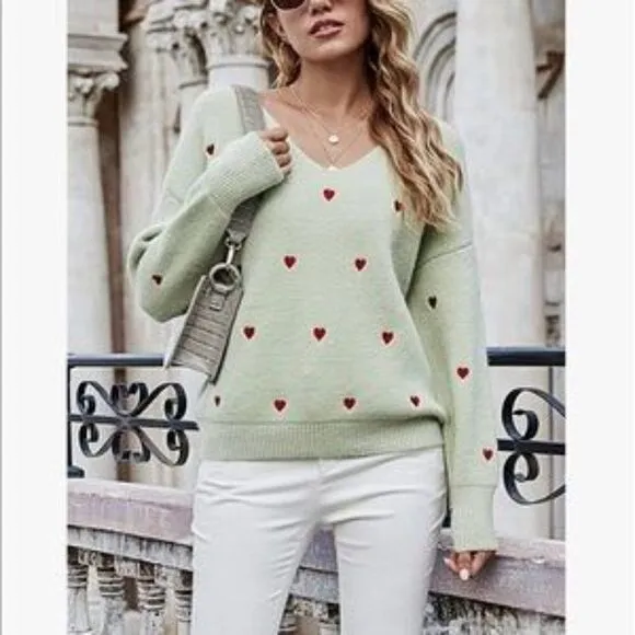 New Valentine Heart V Neck Sweater