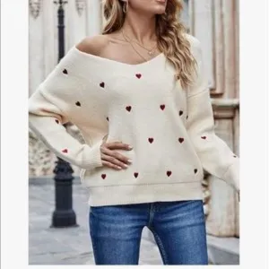 New Valentine Heart V Neck Sweater