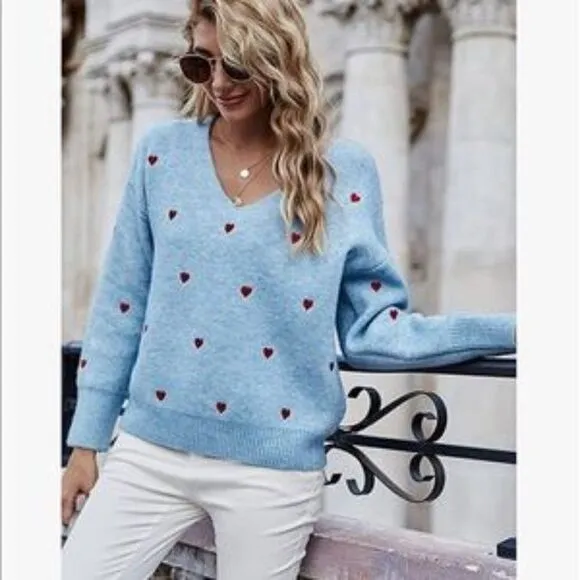 New Valentine Heart V Neck Sweater