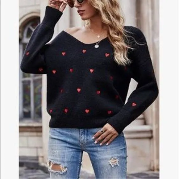 New Valentine Heart V Neck Sweater
