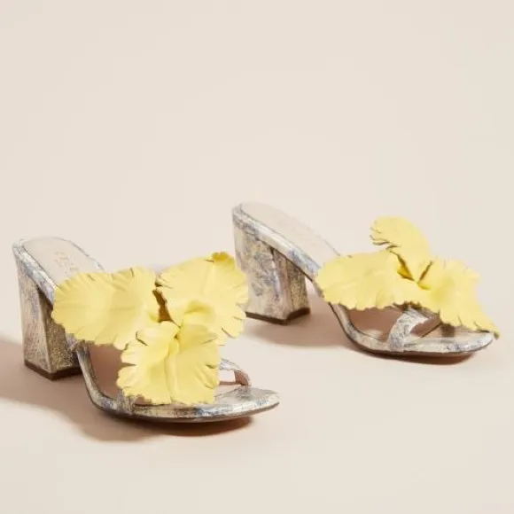 NIB CECELIA NY FLEUR HEELED SANDAL FLORAL SNAKE BLOCK SLIPON SHOES SPRING SIZE 7
