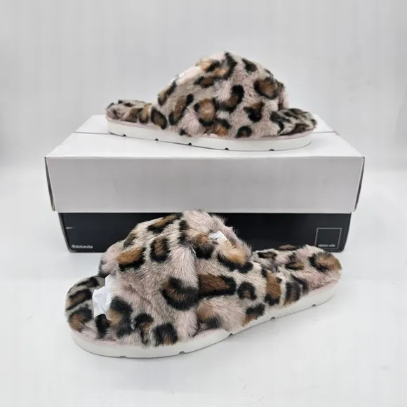 NIB Dolce Vita Women's Pillar Leopard Faux Fur Slide Fashion Slippers Size 6