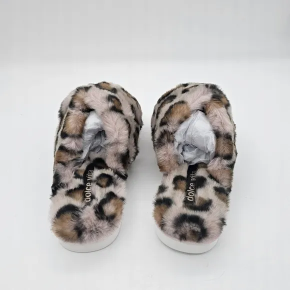 NIB Dolce Vita Women's Pillar Leopard Faux Fur Slide Fashion Slippers Size 6