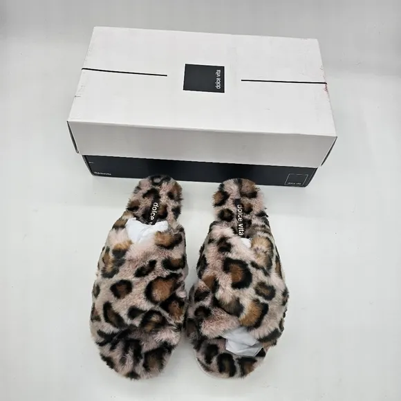 NIB Dolce Vita Women's Pillar Leopard Faux Fur Slide Fashion Slippers Size 6
