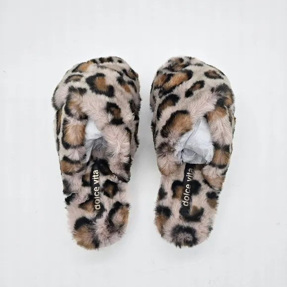 NIB Dolce Vita Women's Pillar Leopard Faux Fur Slide Fashion Slippers Size 6
