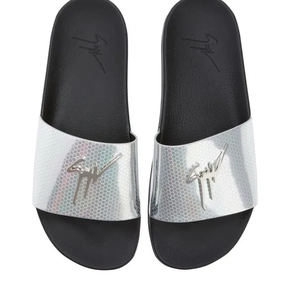 NIB [Giuseppe Zanotti] Metallic Black/Silver Slide Sandals Men's EU 39, US 6