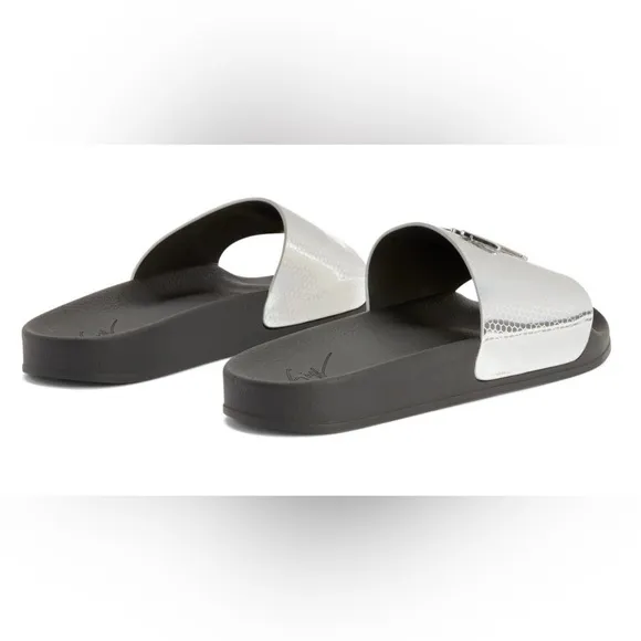 NIB [Giuseppe Zanotti] Metallic Black/Silver Slide Sandals Men's EU 39, US 6