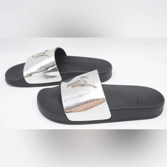 NIB [Giuseppe Zanotti] Metallic Black/Silver Slide Sandals Men's EU 39, US 6