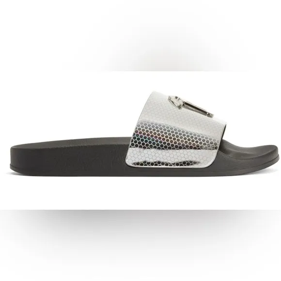 NIB [Giuseppe Zanotti] Metallic Black/Silver Slide Sandals Men's EU 39, US 6