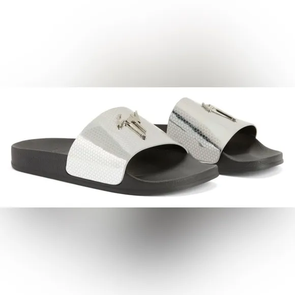 NIB [Giuseppe Zanotti] Metallic Black/Silver Slide Sandals Men's EU 39, US 6