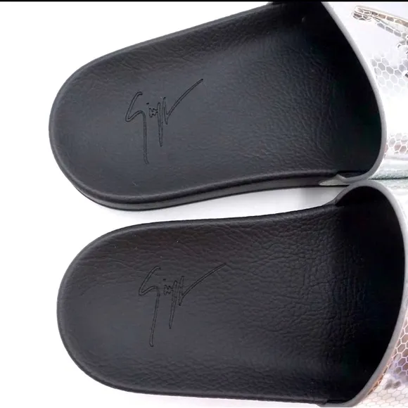 NIB [Giuseppe Zanotti] Metallic Black/Silver Slide Sandals Men's EU 39, US 6