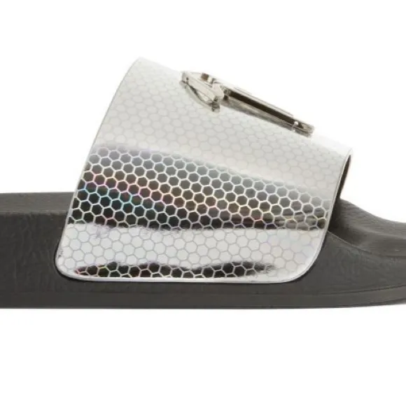 NIB [Giuseppe Zanotti] Metallic Black/Silver Slide Sandals Men's EU 39, US 6