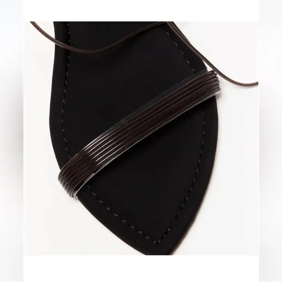 NIB Good American Sandals CINDER-F*CKING-RELLA WEGDE heels in Black size 7