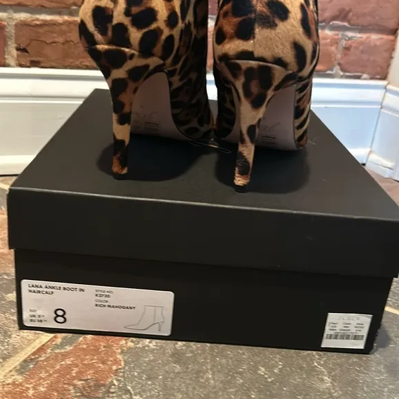 NIB J. Crew Leopard Leather Calf Hair Lana Ankle Boots in Rich Mahogany