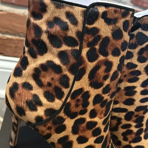 NIB J. Crew Leopard Leather Calf Hair Lana Ankle Boots in Rich Mahogany