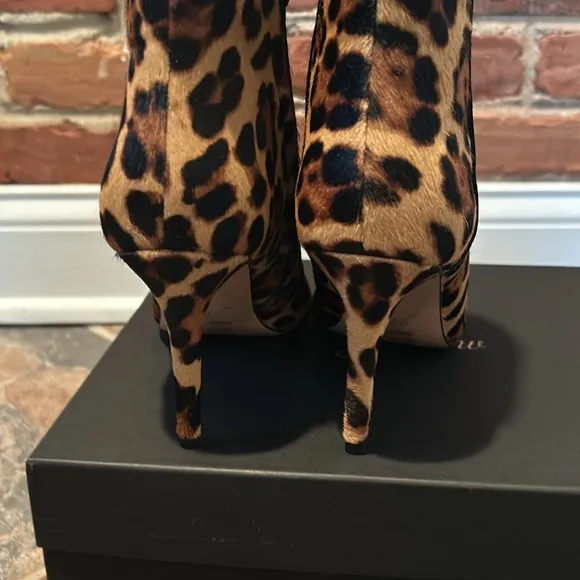 NIB J. Crew Leopard Leather Calf Hair Lana Ankle Boots in Rich Mahogany