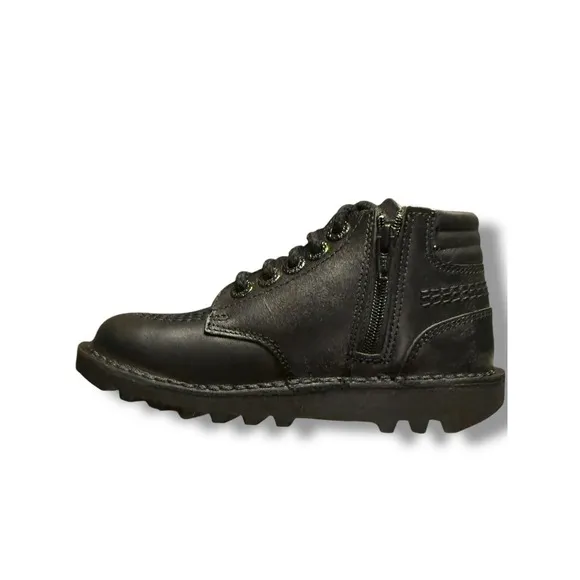 NIB Kickers Kick Hi Padded Leather Boots Black Lace Up Side Zip Sz 29 US 12 kids
