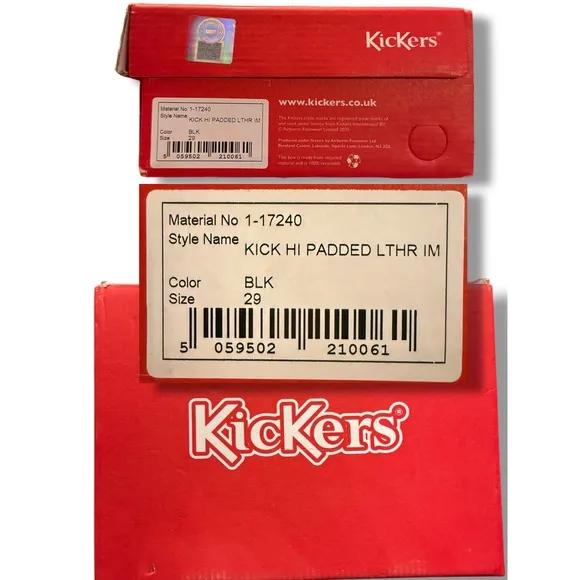 NIB Kickers Kick Hi Padded Leather Boots Black Lace Up Side Zip Sz 29 US 12 kids