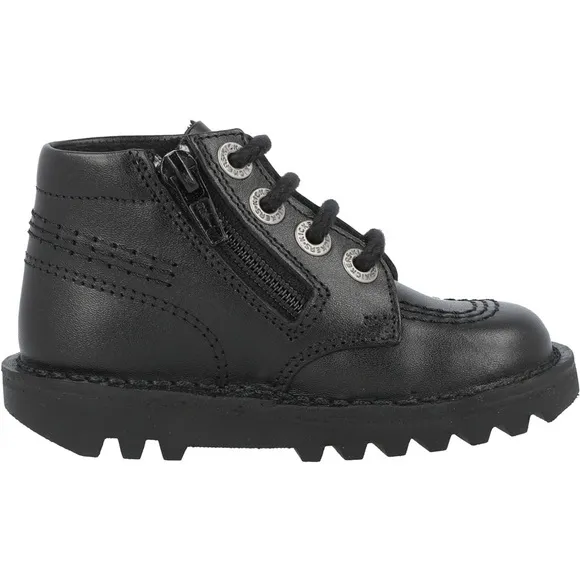 NIB Kickers Kick Hi Padded Leather Boots Black Lace Up Side Zip Sz 29 US 12 kids