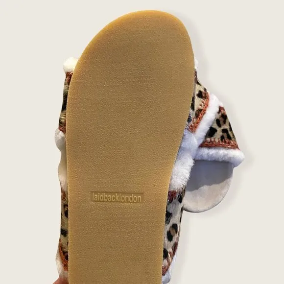 NIB Laidback London Anthropologie Cali Suede Slippers Slide Sandal Leopard sz 7