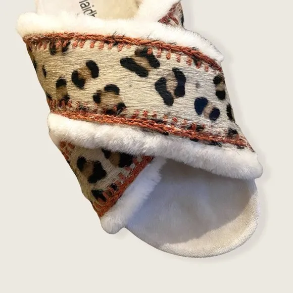 NIB Laidback London Anthropologie Cali Suede Slippers Slide Sandal Leopard sz 7
