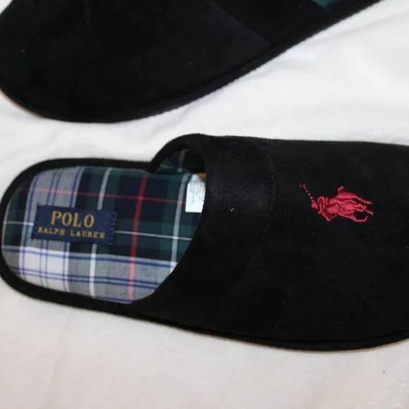 NIB POLO RALPH LAUREN MEN'S CLOG SLIP ON SLIPPERS BLACK‎