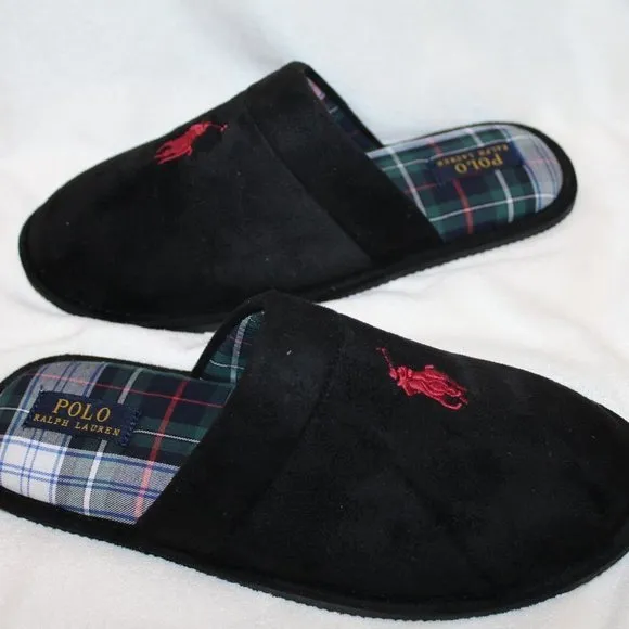 NIB POLO RALPH LAUREN MEN'S CLOG SLIP ON SLIPPERS BLACK‎