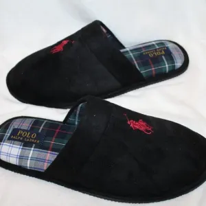 NIB POLO RALPH LAUREN MEN'S CLOG SLIP ON SLIPPERS BLACK‎
