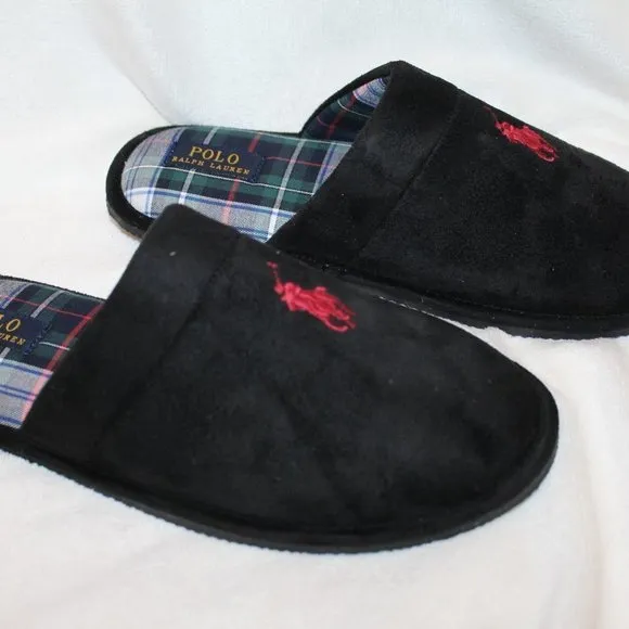 NIB POLO RALPH LAUREN MEN'S CLOG SLIP ON SLIPPERS BLACK‎