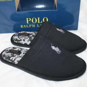 NIB POLO RALPH LAUREN MEN'S SCUFF SLIP ON‎ SLIPPERS BLACK GRAY CAMOUFLAGE