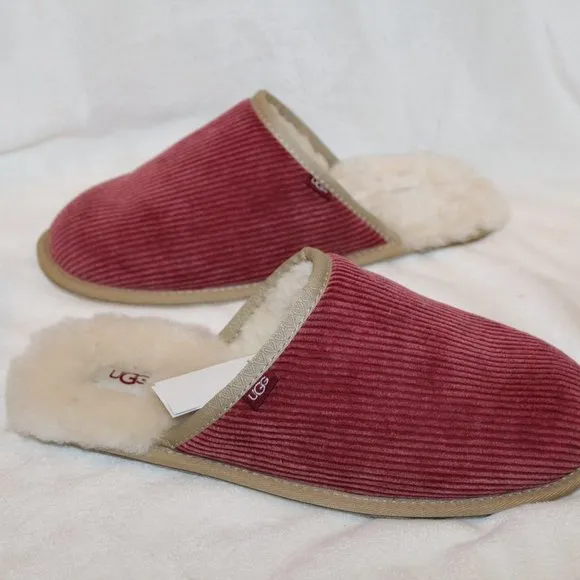 NIB UGG CORDUROY MEN'S SCUFF SHEARLING‎ LINED SLIPPERS RED