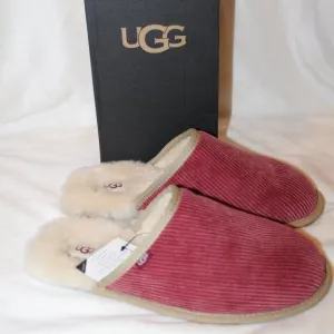 NIB UGG CORDUROY MEN'S SCUFF SHEARLING‎ LINED SLIPPERS RED