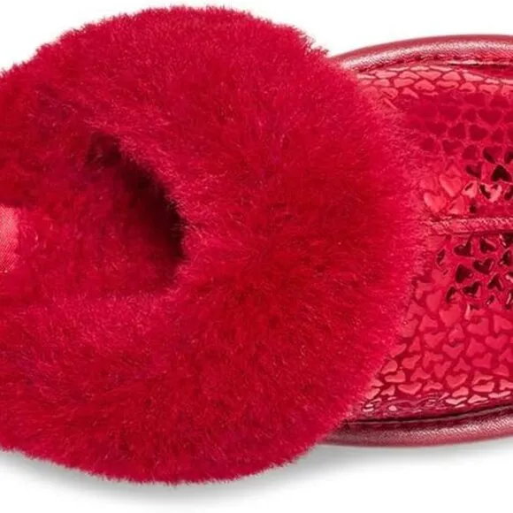 NIB UGG KIDS COZY II GEL HEARTS SLIPPERS RED KIDS SIZE 6 FIT WOMEN SIZE 7.5-8
