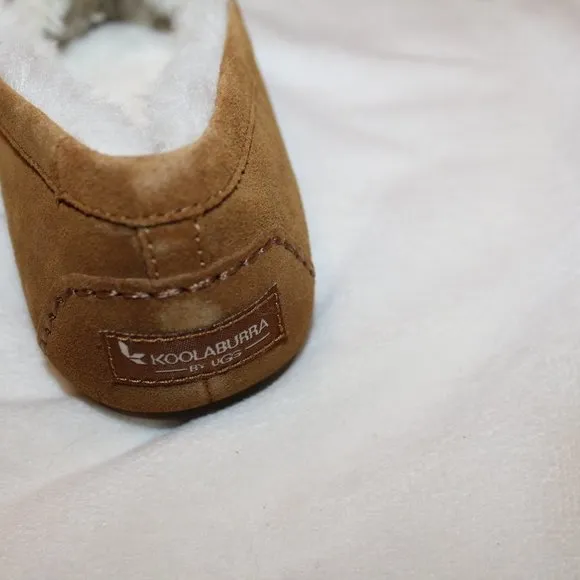 NIB UGG KOOLABURRA LEZLY PERF SUEDE‎ FUR LINED SLIPPERS CHESTNUT