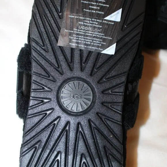 NIB UGG‎ MEN'S FLUFF IT SHEARLING SLIP ON SLIPPERS BLACK