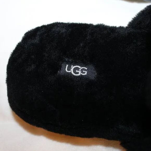 NIB UGG‎ MEN'S FLUFF IT SHEARLING SLIP ON SLIPPERS BLACK