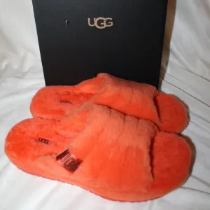 NIB UGG MEN'S FLUFF‎ YOU SLIP ON FUR SLIPPERS ORANGE