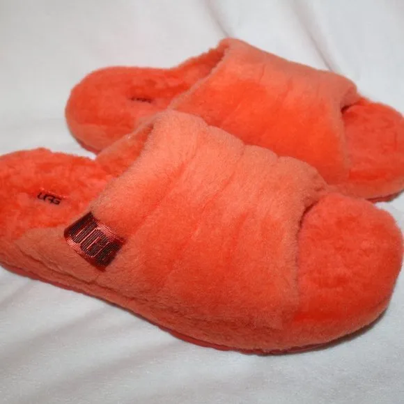 NIB UGG MEN'S FLUFF‎ YOU SLIP ON FUR SLIPPERS ORANGE