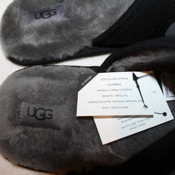NIB UGG MEN'S SCUFF‎ LOGO SLIPPERS BLACK GRAY