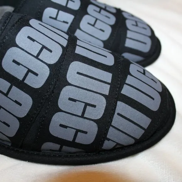 NIB UGG MEN'S SCUFF‎ LOGO SLIPPERS BLACK GRAY