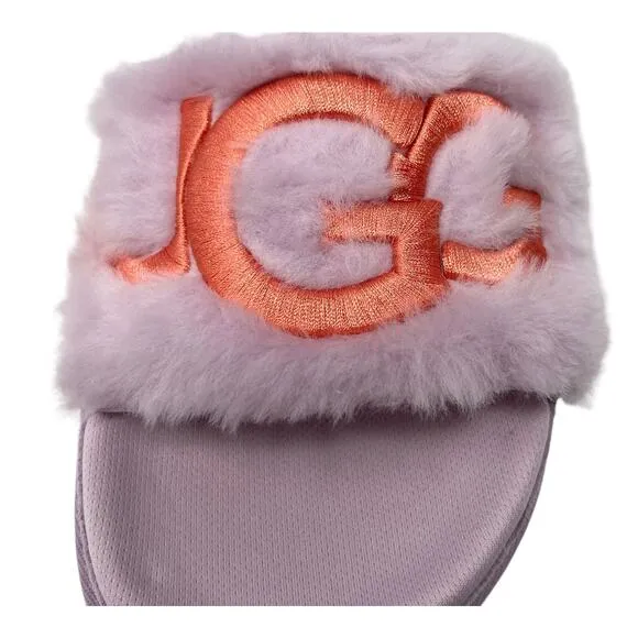 NIB Ugg Purple Orange Laton Fur Slide Slippers Size 9